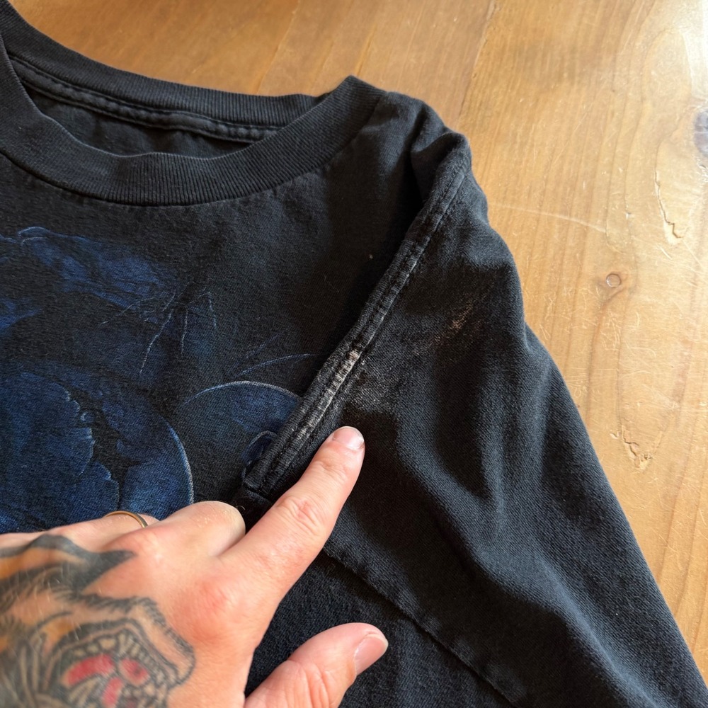 Vintage Y2K Blue Skull Shirt Mens 2XL Boxy Black Short Sleeve Gothic Grunge Tee - Picture 5 of 7